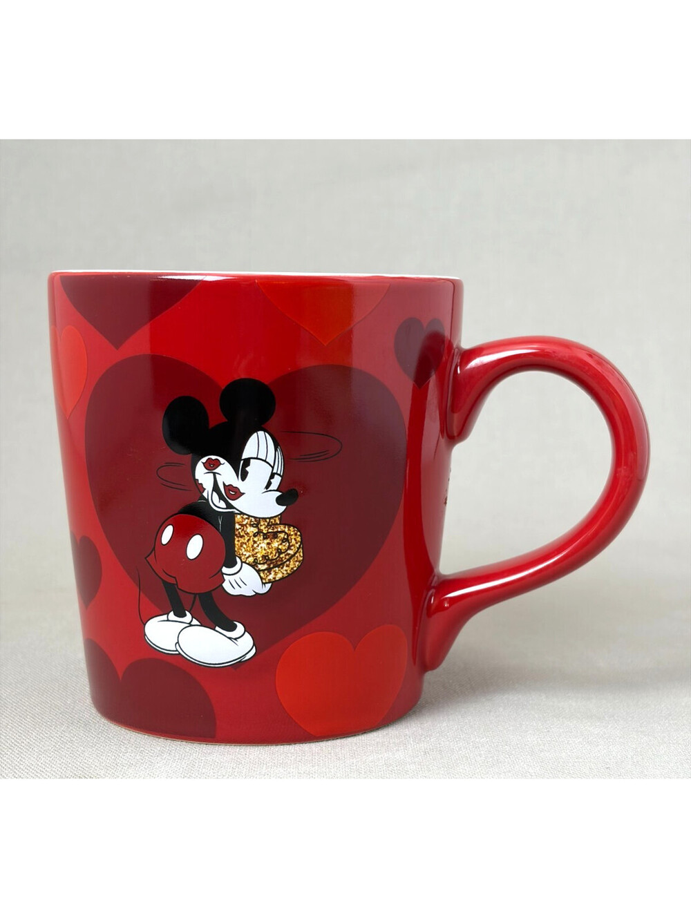 Disney Jumping Beans Mickey Mouse Red Hearts Coffee Mug Cup Made With Love 2015